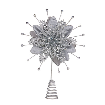 Christabelle Christmas Tree Topper Poinsettia Decoration Ornament Silver Petals 2