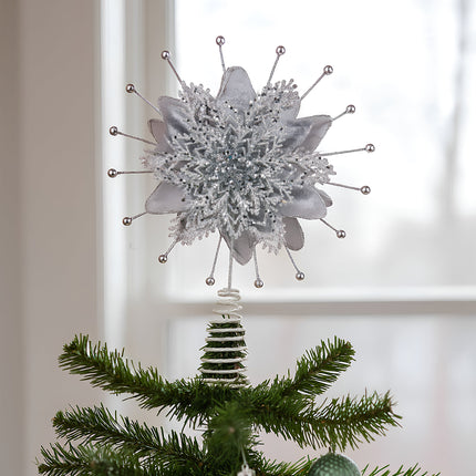 Christabelle Christmas Tree Topper Poinsettia Decoration Ornament Silver Petals 4