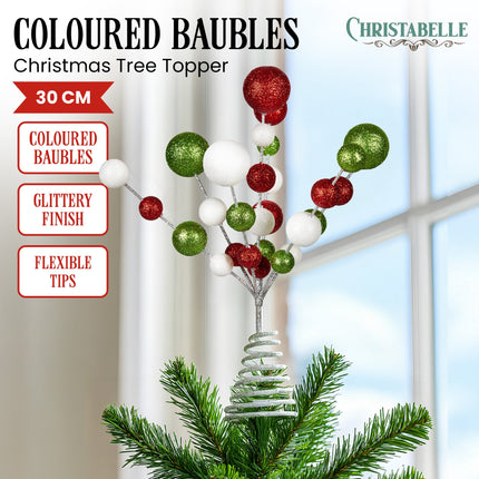 Christabelle Baubles Christmas Tree Topper Festive Glitter Finish Xmas Ornament 2