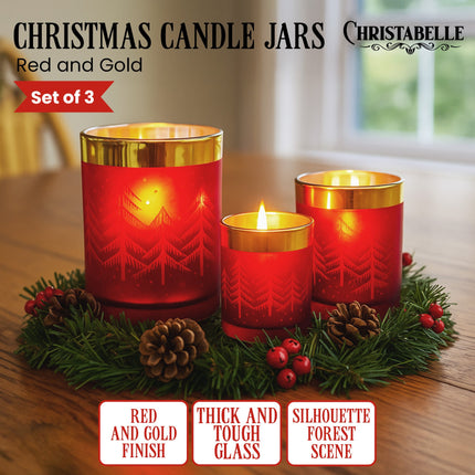 Christabelle Christmas Candle Jar Set Of 3 Red And Gold Holiday Candle Holders 2