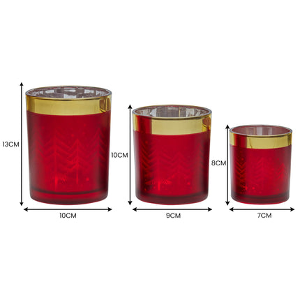 Christabelle Christmas Candle Jar Set Of 3 Red And Gold Holiday Candle Holders 3