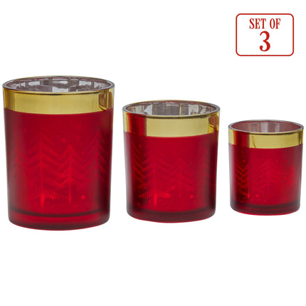 Christabelle Christmas Candle Jar Set Of 3 Red And Gold Holiday Candle Holders 4