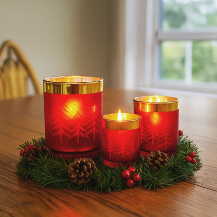 Christabelle Christmas Candle Jar Set Of 3 Red And Gold Holiday Candle Holders 6