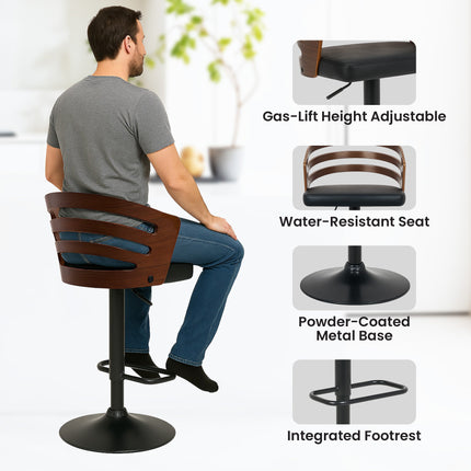 Sarantino Bentwood Walnut Barstool Leather Seat And Metal Base 7