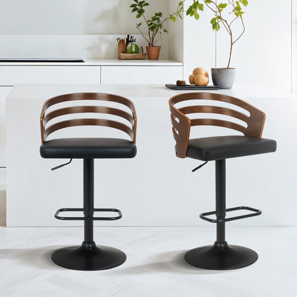 Sarantino Bentwood Walnut Barstool Leather Seat And Metal Base 9