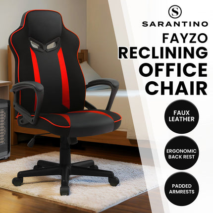 Sarantino Fayzo Racing Reclining Office Gaming Chair Black And Red Adjustable Computer Desk Seat With Adjustable Height, Breathable Mesh Back, Padded Armrests 2
