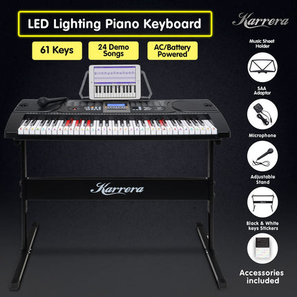 Karrera 61 Keys Electronic LED Keyboard Piano with Stand - Black 2