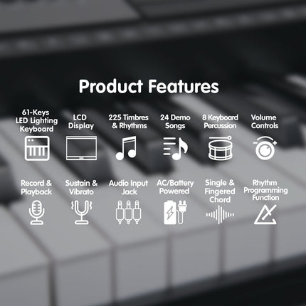 Karrera 61 Keys Electronic LED Keyboard Piano with Stand - Black 5