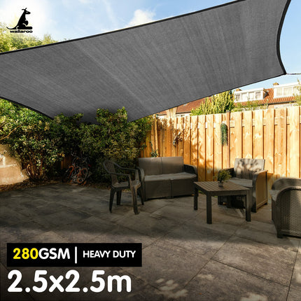 Wallaroo 280gsm Outdoor Sun Shade Sail Canopy Grey Square 2.5m X 2.5m 2
