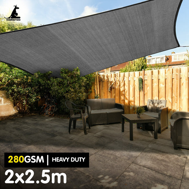Wallaroo 280gsm Outdoor Sun Shade Sail Canopy Grey - 2m X 2.5m 2