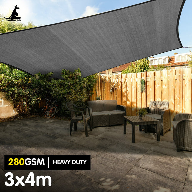 Wallaroo 280gsm Outdoor Sun Shade Sail Canopy Grey - 3m X 4m 2