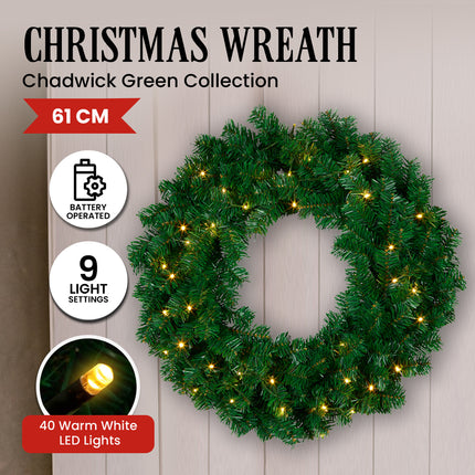 Christabelle 61cm Chadwick Christmas Wreath with LED Lights Front Door Decoration Ornament 3