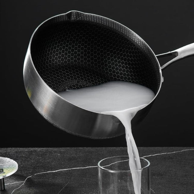 20cm 316L Stainless Steel Saucepan Compound Steel Honeycomb Nonstick Sauce Pan with Glass Lid 2.2L Pot Stay-Cool Handle Multipurpose Milk Saucepan, Induction Capable and Gas Stove 2