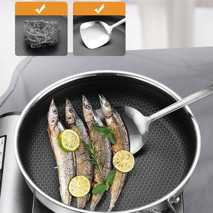 Stainless Steel Frying Pan Non-Stick Cooking Frypan Cookware 28cm Honeycomb Single Sided 2