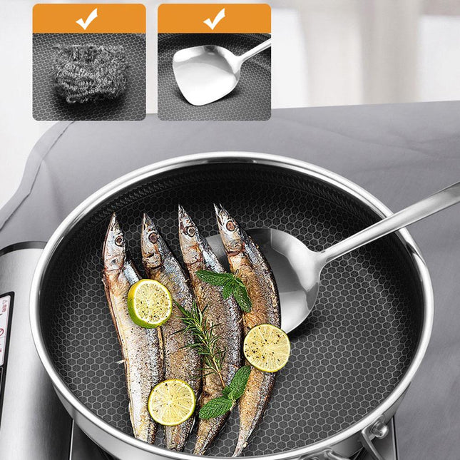 Stainless Steel Frying Pan Non-Stick Cooking Frypan Cookware 28cm Honeycomb Single Sided 2