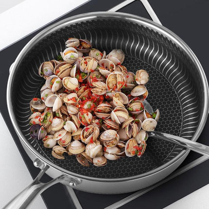 Stainless Steel Frying Pan Non-Stick Cooking Frypan Cookware 32cm Honeycomb Double Sided 5