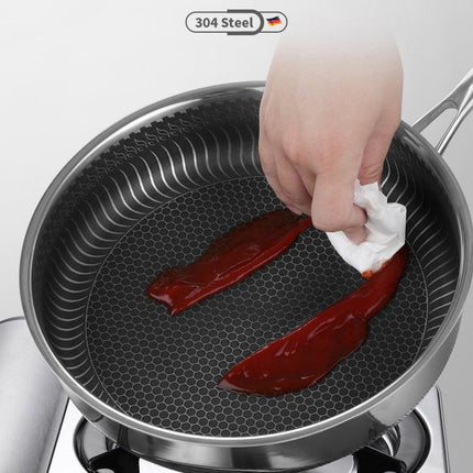 Stainless Steel Frying Pan Non-Stick Cooking Frypan Cookware 32cm Honeycomb Double Sided 7