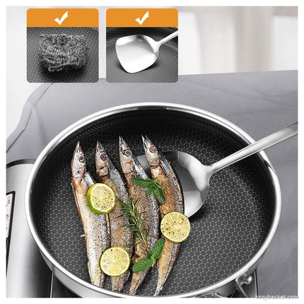 Stainless Steel Frying Pan Non-Stick Cooking Frypan Cookware 32cm Honeycomb Double Sided