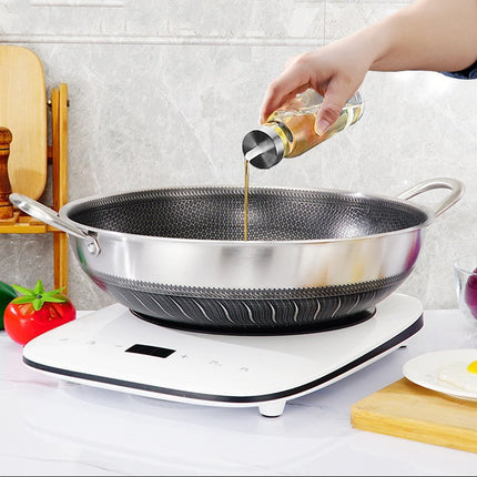 Double Ear 304 Stainless Steel 36cm Non-Stick Stir Fry Cooking Kitchen Wok Pan with Lid Honeycomb Double Sided 4