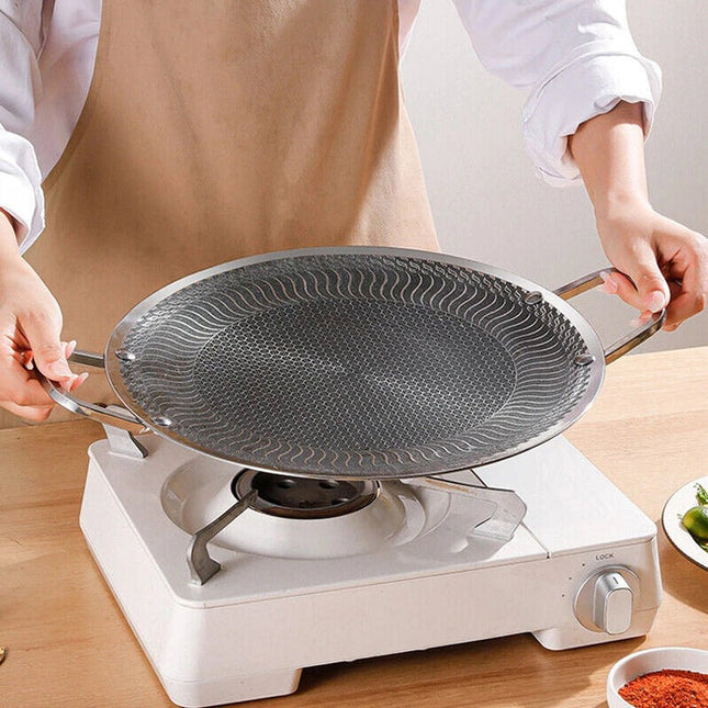 Honeycomb Non-Stick Grill Skewer Plate, 316 Stainless Steel, Portable Barbecue Grill with Handle, Universal Induction Cooktop Compatible, Round Shape, Outdoor Camping BBQ Accessory 2