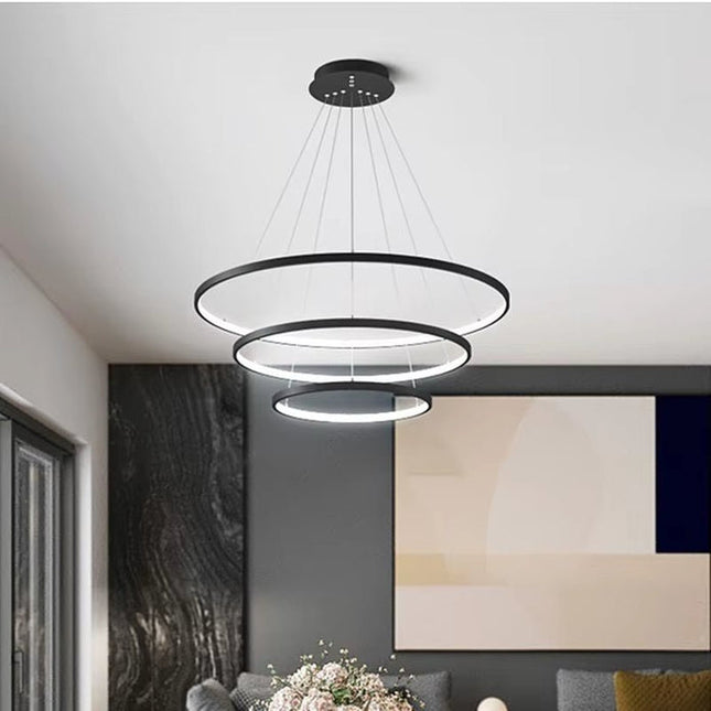 BAMDECOR 18801 Modern LED Chandelier, Dimmable Pendant Light with Remote Control Rings Round Ceiling Lighting Fixture 3 Color Temperatures Contemporary Chandeliers (3 Rings-Black) 2
