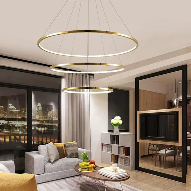 BAMDECOR 18801 Modern LED Chandelier, Dimmable Pendant Light with Remote Control Rings Round Ceiling Lighting Fixture 3 Color Temperatures Contemporary Chandeliers (3 Rings-Gold) 2