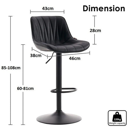 SERENITà Black Modern Height Adjustable Swivel Bar Stools Upholstered Leather Barstool Kitchen Island Chairs with Metal Frame (Set of 2) 4