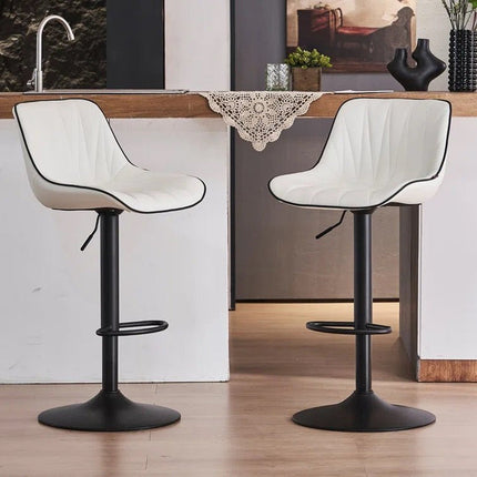 SERENITà White Modern Height Adjustable Swivel Bar Stools Upholstered Leather Barstool Kitchen Island Chairs with Metal Frame (Set of 2) 2