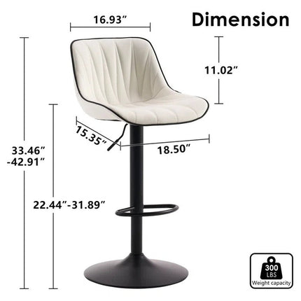 SERENITà White Modern Height Adjustable Swivel Bar Stools Upholstered Leather Barstool Kitchen Island Chairs with Metal Frame (Set of 2) 6