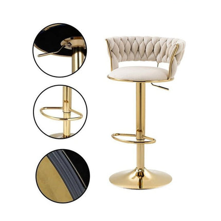 2x Height Adjustable Swivel Bar Stool Velvet Golden Base Barstools Chairs Padded Seat- Beige 3
