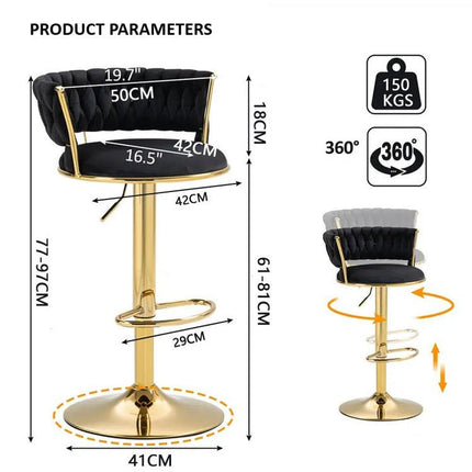 2x Height Adjustable Swivel Bar Stool Velvet Golden Base Barstools Chairs Padded Seat- Beige 4