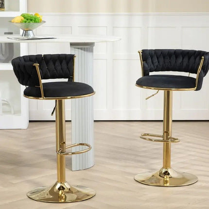 SERENITà Black Velvet Seat Kitchen Breakfast Bar Stools Counter Height Barstools with Back Cushioned Chairs for Home Bar x2 2
