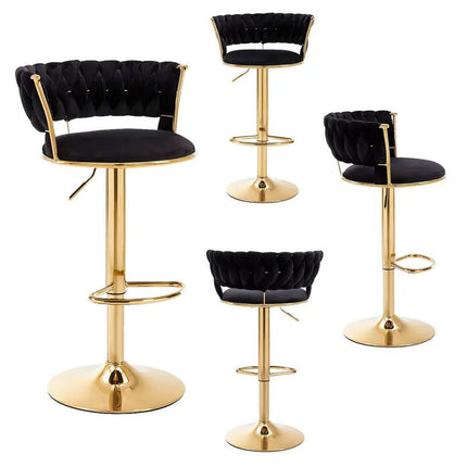 SERENITà Black Velvet Seat Kitchen Breakfast Bar Stools Counter Height Barstools with Back Cushioned Chairs for Home Bar x2 3