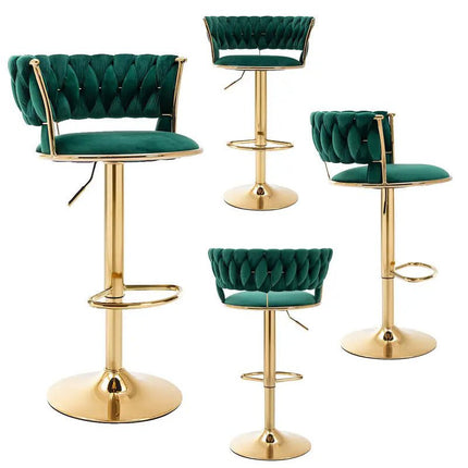 SERENITà Green Velvet Seat Kitchen Breakfast Bar Stools Counter Height Barstools with Back Cushioned Chairs for Home Bar x2 3