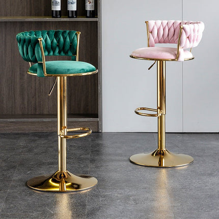 SERENITà Green Velvet Seat Kitchen Breakfast Bar Stools Counter Height Barstools with Back Cushioned Chairs for Home Bar x2 4