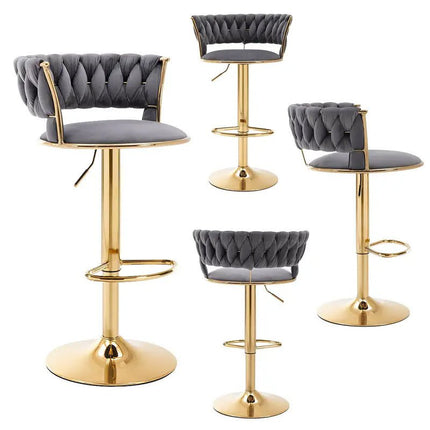 SERENITà Grey Velvet Seat Kitchen Breakfast Bar Stools Counter Height Barstools with Back Cushioned Chairs for Home Bar x2 2