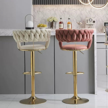 SERENITà Ivory Velvet Seat Kitchen Breakfast Bar Stools Counter Height Barstools with Back Cushioned Chairs for Home Bar x2 2