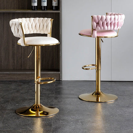 SERENITà Ivory Velvet Seat Kitchen Breakfast Bar Stools Counter Height Barstools with Back Cushioned Chairs for Home Bar x2 3