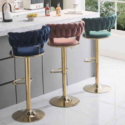 SERENITà Red Bean Brown Velvet Seat Kitchen Breakfast Bar Stools Counter Height Barstools with Back Cushioned Chairs for Home Bar x2 2