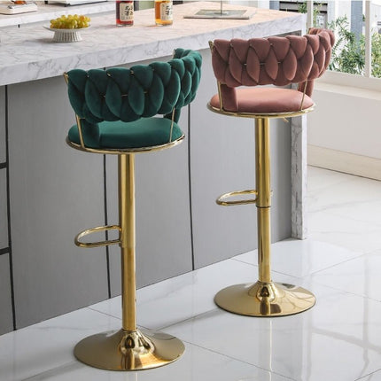 SERENITà Red Bean Brown Velvet Seat Kitchen Breakfast Bar Stools Counter Height Barstools with Back Cushioned Chairs for Home Bar x2 3