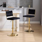 SERENITà  2x Velvet Bar Stools with Braided Back Elegant Kitchen High Chairs, Kitchen Island Stools Adjustable Height Swivel Bar Chairs with Gold Legs for Home-Black