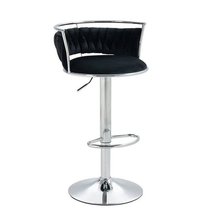 SERENITà Silver Swivel Upholstered Velvet Adjustable Height Counter Stool with Metal Frame Black (Set of 2) 2