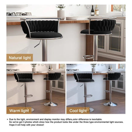SERENITà Silver Swivel Upholstered Velvet Adjustable Height Counter Stool with Metal Frame Black (Set of 2) 4