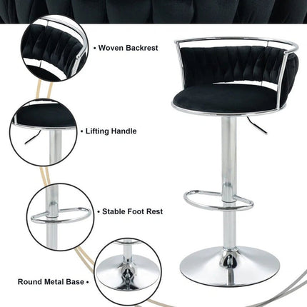 SERENITà Silver Swivel Upholstered Velvet Adjustable Height Counter Stool with Metal Frame Black (Set of 2) 5