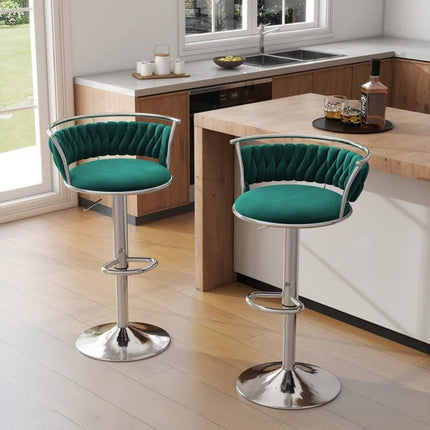 SERENITà Silver Swivel Upholstered Velvet Adjustable Height Counter Stool with Metal Frame Emerald Green (Set of 2) 2
