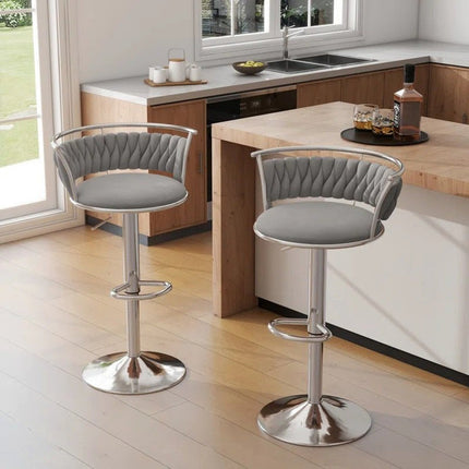 SERENITà Silver Swivel Upholstered Velvet Adjustable Height Counter Stool with Metal Frame Grey (Set of 2) 2