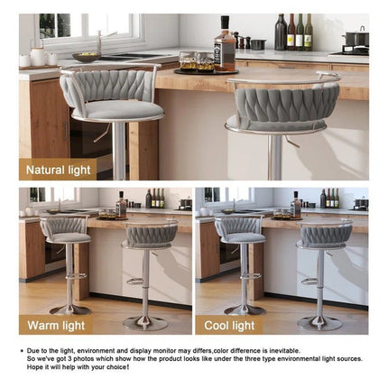 SERENITà Silver Swivel Upholstered Velvet Adjustable Height Counter Stool with Metal Frame Grey (Set of 2) 3