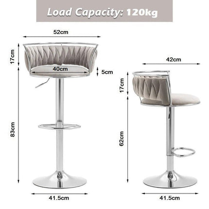 SERENITà Silver Swivel Upholstered Velvet Adjustable Height Counter Stool with Metal Frame Grey (Set of 2) 5