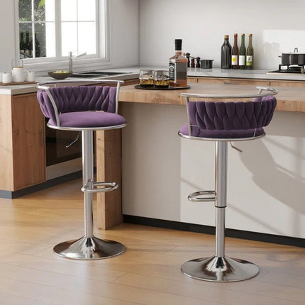 SERENITà Silver Swivel Upholstered Velvet Adjustable Height Counter Stool with Metal Frame Voilet (Set of 2) 2