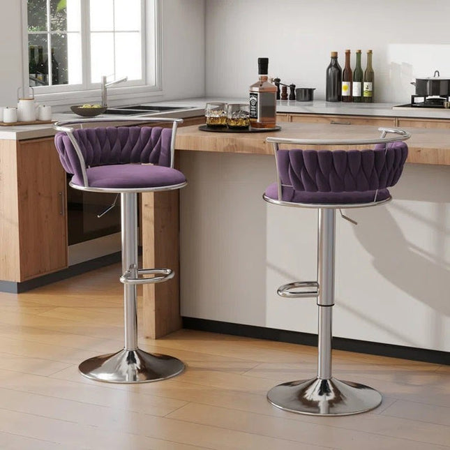SERENITà Silver Swivel Upholstered Velvet Adjustable Height Counter Stool with Metal Frame Voilet (Set of 2) 2